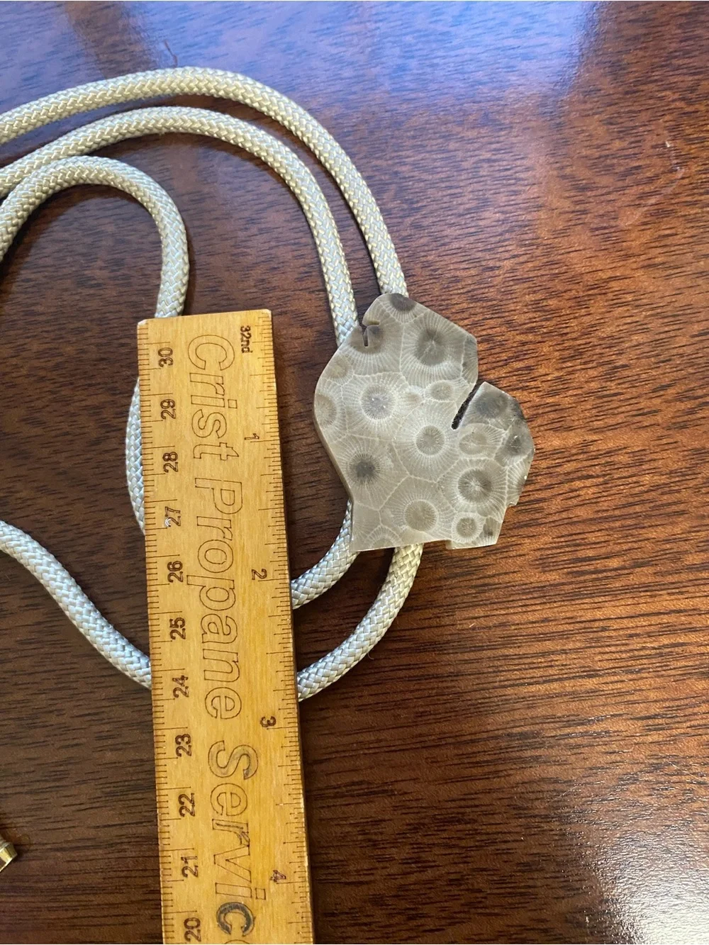 Rare vintage state of Michigan shaped petoskey stone slide bolo string tie